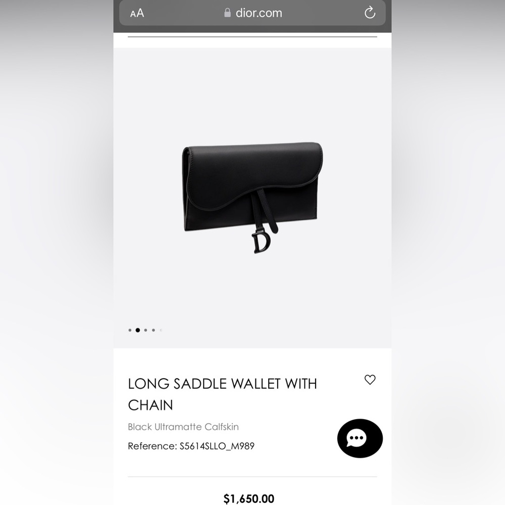 Authentic Dior LONG SADDLE WALLET WITH CHAIN…Black Ultramatte Calfskin